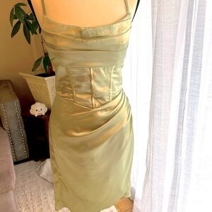 🍈🫒 Green Ruched Sheath Midi Dress for Cocktail